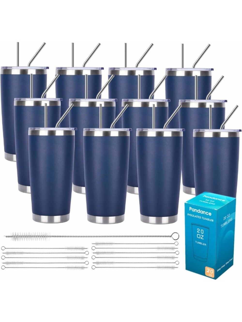 20oz Navy Blue Stainless Steel Insulated Tumblers - 12 Pack, Bulk Drinkware Set